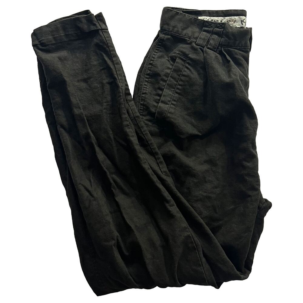 VTG Kikomo Linen Blend High Waist Pleated Pants Black 11/12 Tall Tapered Slacks